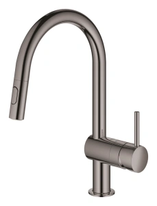 Смеситель для кухни GROHE Minta с вытяжным душем, C-образный излив, темный графит глянец (32321A02)