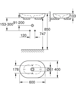 Раковина свободностоящая, GROHE Essence Ceramic, 60 см, альпин-белый, (3960800H)