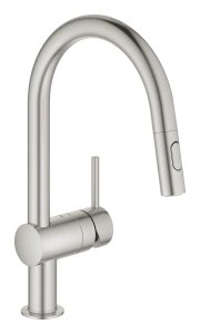 Смеситель для кухни GROHE Minta с вытяжным душем, C-образный излив, суперсталь (32321DC2)