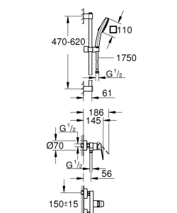 Смеситель для душа с душевым гарнитуром GROHE Cubeo, хром (1018250000)