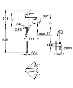 Смеситель для раковины GROHE Eurosmart с гигиеническим набором, матовый чёрный (231242433)