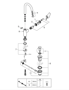 Смеситель для раковины GROHE Start Edge QuickFix с донным клапаном, L-Size, хром (24201001)