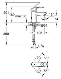 Смеситель для раковины GROHE Europlus с цепочкой, хром (32617002)
