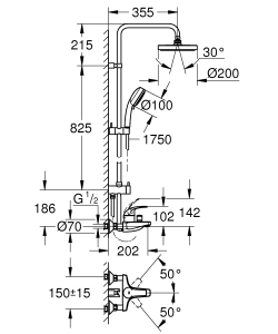 Душевая система GROHE Tempesta Cosmopolitan System 200 со смесителем для ванны, хром (26305001)