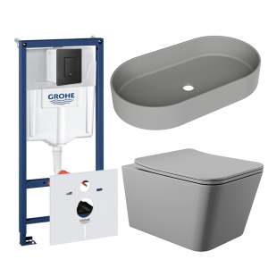 Комплект инсталляции GROHE Solido 38811KF0 с унитазом Aqueduto MACIO MACT2130 и раковиной Aqueduto ESPIRAL ESP0230 (NW0618)