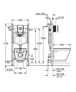 Комплект инсталляции GROHE Solido Compact, набор 4 в 1 с подвесным унитазом Lecico Serel и сиденьем (38950000)