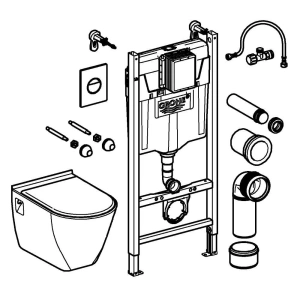 Комплект инсталляции GROHE Solido Compact, набор 4 в 1 с подвесным унитазом Lecico Serel и сиденьем (38950000)