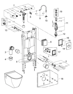 Комплект инсталляции GROHE Solido Compact, набор 4 в 1 с подвесным унитазом Lecico Serel и сиденьем (38950000)