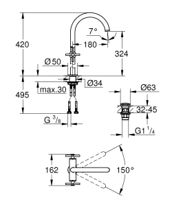 Смеситель для раковины GROHE Atrio, XL-size, хром (21044003)
