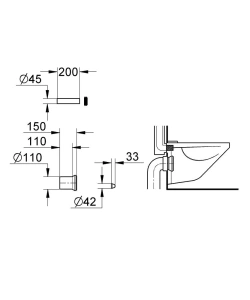 Комплект впускного и смывного гарнитура GROHE для подвесного унитаза, Ø 110 мм (37104K00)