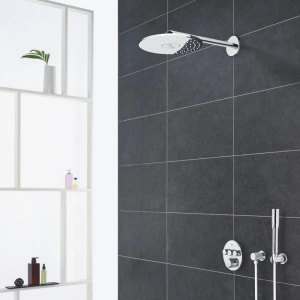 Верхний душ GROHE Rainshower 310 SmartActive с душевым кронштейном, 2 режима, 430 мм, белая луна (26475LS0)