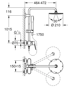 Душевая система GROHE Euphoria Eurodisc Cosmopolitan System 210 со смесителем для душа, хром (23058003)