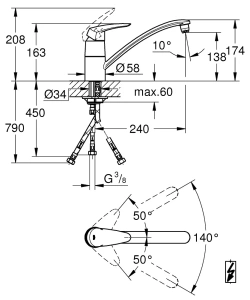 Смеситель для кухни GROHE Eurodisc для открытых водонагревателей, хром (33771001)