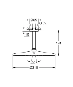 Верхний душ GROHE Rainshower 310 Mono с душевым кронштейном, темный графит, глянцевый (26560A00)