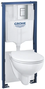 Комплект инсталляции GROHE Solido 4 в 1, с подвесным унитазом Lecico Sydney, сиденьем с крышкой и панелью смыва Skate Air (хром) (39460000)