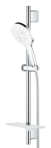 Душевой гарнитур GROHE Rainshower SmartActive 130 с мыльницей, 3 режима струи, душевая штанга 600 мм, 12 л/мин, белая луна (26576LS0)