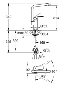 Смеситель для кухни GROHE Eurosmart с запорным клапаном, матовый чёрный (317872431)