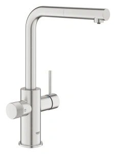 Смеситель для кухонной мойки GROHE Blue Pure Minta c вытяжным изливом, функцией фильтрации, без фильтра в комплекте, суперсталь (30601DC0)