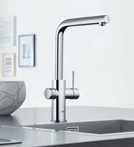 Смеситель для кухни GROHE Blue Professional с вытяжным изливом, функцией фильтрации, системой охлаждения и газирования воды, Wi-Fi, хром (313