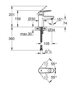 Смеситель для раковины GROHE Europlus, хром (33163002)