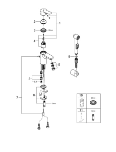 Смеситель для раковины GROHE BauEdge с цепочкой и гигиеническим душем, S-Size, хром (23757000)