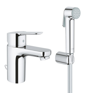 Смеситель для раковины GROHE BauEdge с цепочкой и гигиеническим душем, S-Size, хром (23757000)