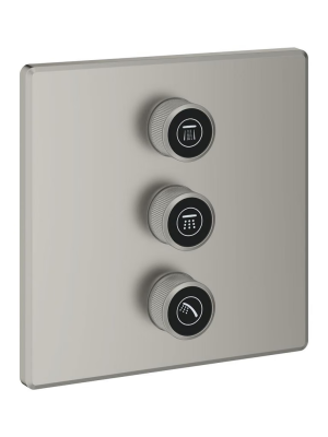 Внешняя часть переключателя потоков GROHE Grohtherm SmartControl на 3 положения, квадратная, сатиновая сталь (29127MS0)