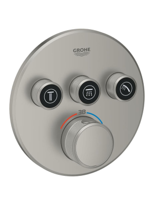 Внешняя часть термостата для душа GROHE Grohtherm SmartControl на 3 потребителя, круглая, сатиновая сталь (29121MS0)
