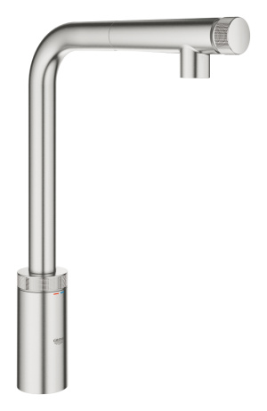 Смеситель для кухни GROHE Vento SmartControl с вытяжным L-образным изливом, суперсталь (30443DC0)