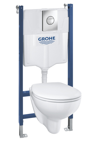 Комплект инсталляции GROHE Solido Compact 5 в 1 с подвесным унитазом Bau Ceramic и сиденьем с микролифтом (39415000)