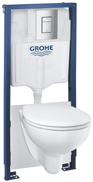 Комплект инсталляции GROHE Solido 4 в 1, с подвесным унитазом Lecico Sydney, сиденьем с крышкой и панелью смыва Skate Air (хром) (39460000)