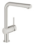 Смеситель для кухни GROHE Minta с вытяжным душем, L-образный излив, суперсталь (30274DC0)