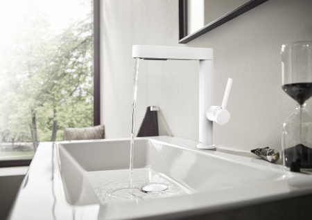 Смеситель для раковины hansgrohe Finoris 230, с вытяжным душем 2jet, со сливным клапаном Push-Open 76063700, матовый белый