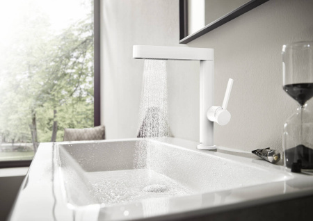 Смеситель для раковины hansgrohe Finoris 230, с вытяжным душем 2jet, со сливным клапаном Push-Open 76063700, матовый белый