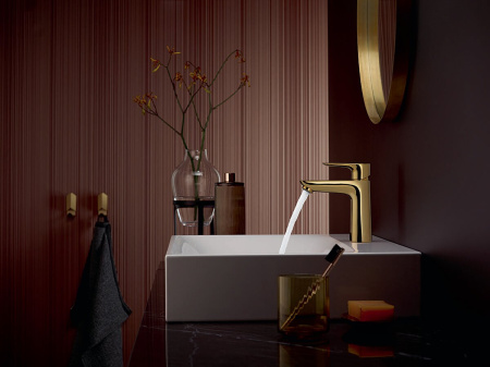 Смеситель для раковины hansgrohe Talis E 110, со сливным гарнитуром 71710990, полированное золото