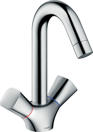 Смеситель для раковины hansgrohe Logis 150 двухвентильный с поворотным изливом и сливным гарнитуром 71222000, хром