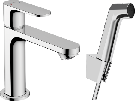 Смеситель для раковины hansgrohe Rebris S 110 без сливного гарнитура, с гигиеническим душем 72215000, хром