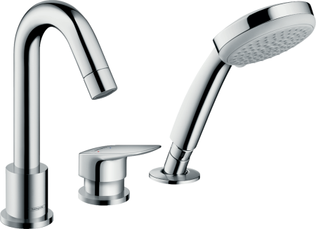 Внешняя часть смесителя для ванны hansgrohe Logis на край ванны, на 3 отверстия, с душевым гарнитуром 71313000, хром