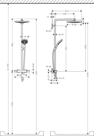 Душевая система hansgrohe Raindance Select S 300 2jet с термостатом 27133400, белый/хром