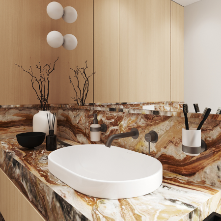 Смеситель для раковины Aqueduto CANO CAN0445 настенного монтажа со скрытой частью, оружейная сталь