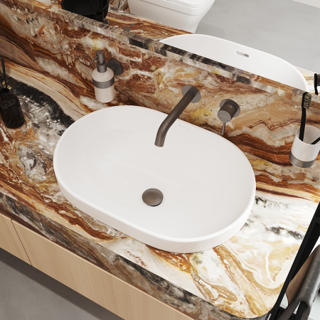 Смеситель для раковины Aqueduto CANO CAN0445 настенного монтажа со скрытой частью, оружейная сталь