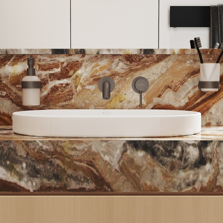 Смеситель для раковины Aqueduto CANO CAN0445 настенного монтажа со скрытой частью, оружейная сталь