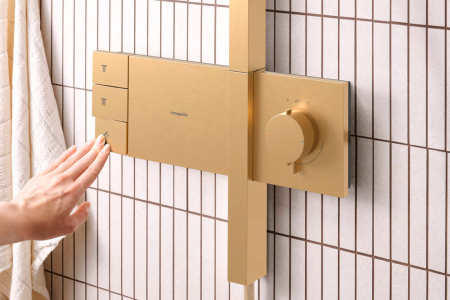 Душевая система hansgrohe Raindance Alive S Showerpipe 300 2jet с термостатом ShowerSelect Comfort, 24595140, шлифованная бронза