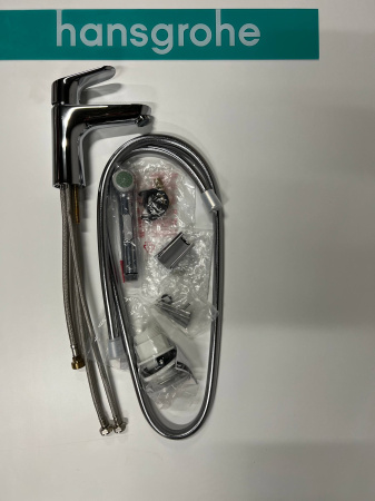 Смеситель для раковины hansgrohe Focus 100 со сливным гарнитуром и гигиеническим душем 31927000/U, хром, уцененный товар