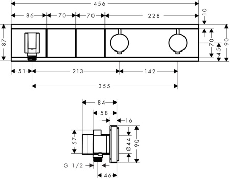 Внешняя часть термостата для душа hansgrohe RainSelect скрытого монтажа на 2 потребителя 15355400, белый/хром