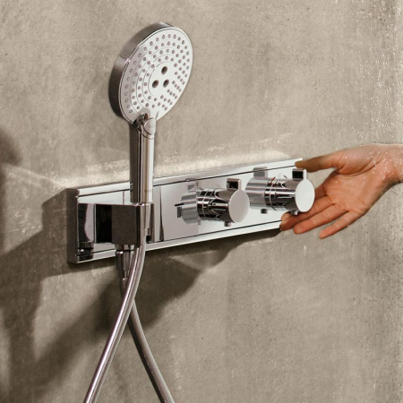 Внешняя часть термостата для душа hansgrohe RainSelect скрытого монтажа на 2 потребителя 15355600, черный/хром