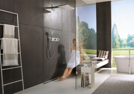 Внешняя часть термостата для душа hansgrohe RainSelect скрытого монтажа на 3 потребителя 15356600, черный/хром