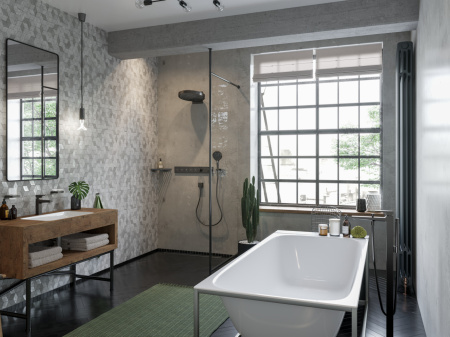 Внешняя часть термостата для душа hansgrohe RainSelect скрытого монтажа на 4 потребителя 15382340, шлифованный черный хром