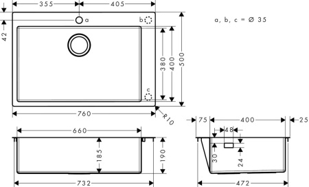 Кухонная мойка hansgrohe S71 S711-F660 врезная 43302800, нержавеющая сталь