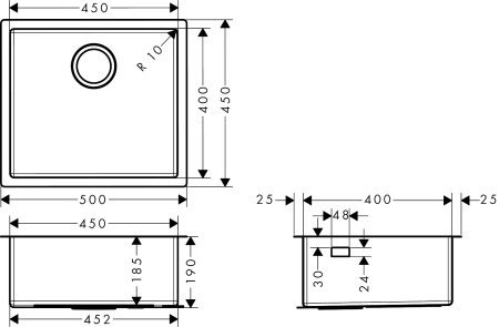 Кухонная мойка hansgrohe S71 S719-U450 интегрированная 43426800, нержавеющая сталь